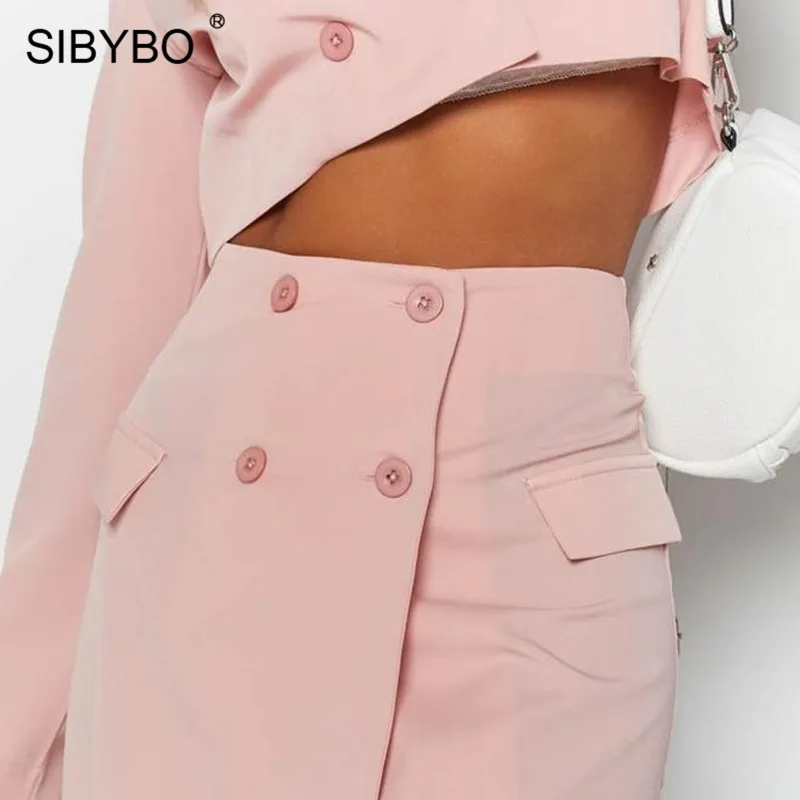 Sibybo, пуговицы, а-силуэт, мини, сексуальный комплект из двух частей, платье с длинным рукавом, фигурное, осеннее платье, женское, одноцветное, повседневное, офисное, Дамское Платье