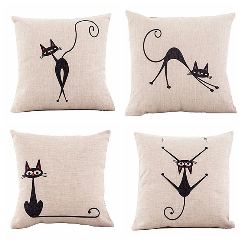 Красивый милый кот декоративная наволочка хлопок льняная Подушка с узором в виде квадратов крышка размером