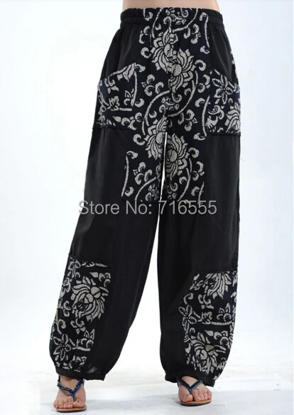 free shipping autumn spring linen cotton national trend casual women pants elastic waist plus size female trousers yluo0406 | Женская