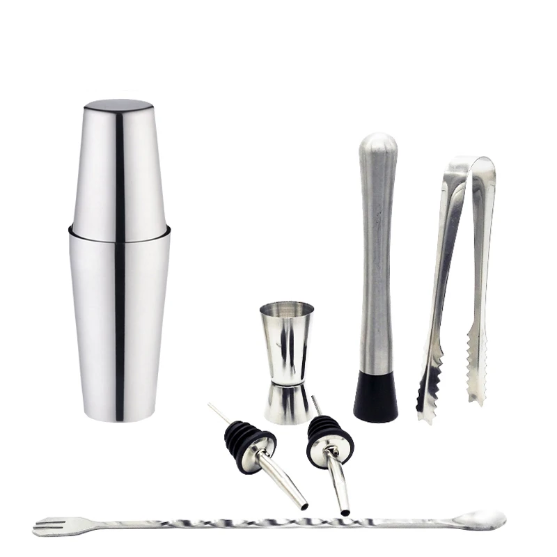 

8pc 600ml 750ml Stainless Steel Cocktail Shaker Mixer Bartender Double End Jigger Strainer Ice Mixing Spoon Measure Cup Bar Tool