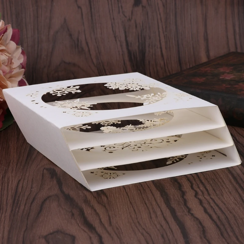 Ручной работы 3D всплывающие коробки дерева Снежинка поздравительная открытка с