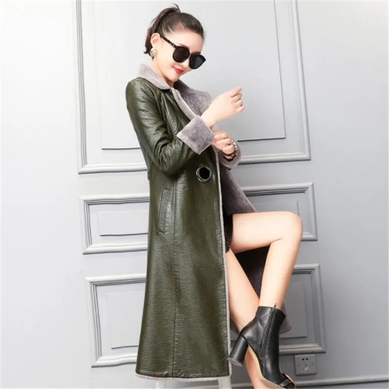Новинка Женская длинная куртка кожаная женская зимняя замшевая Меховая с