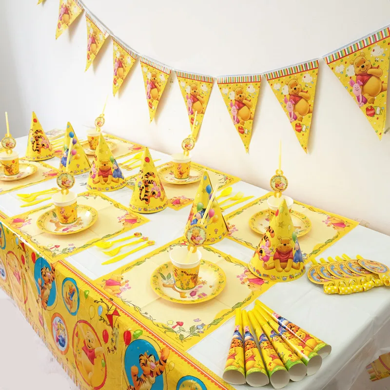105pcs Disney Winnie the Pooh Theme Kids Baby shower Gender Reveal Birthday Party Decoration Party Supplies Kids Favor