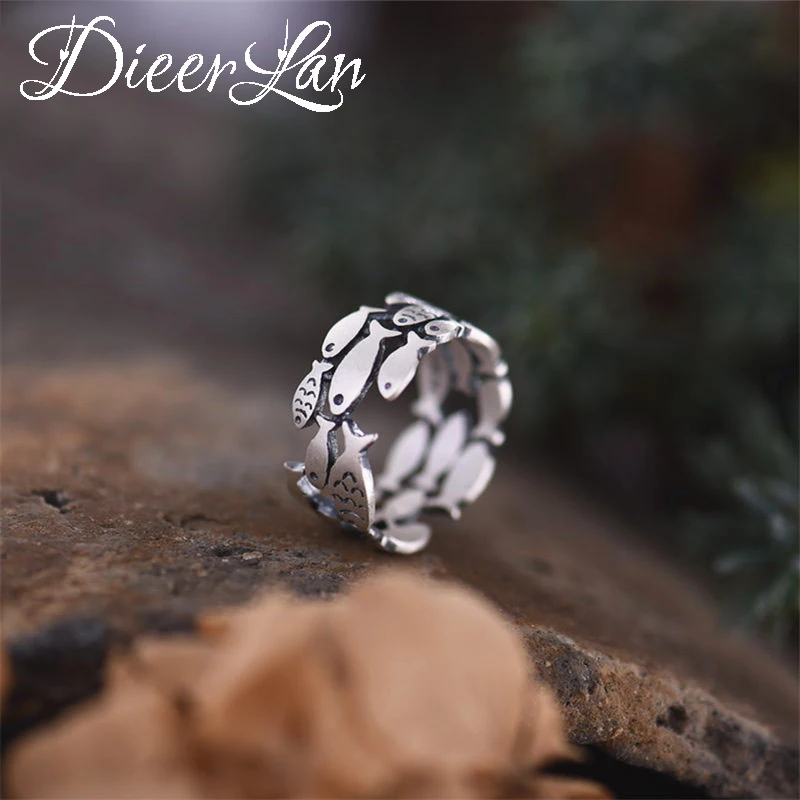 Новое поступление 2017 винтажные кольца с рыбками из стерлингового серебра 925