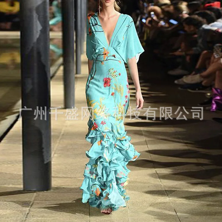 Плюс размер летнее богемное пляжное платье русалки с v-образным вырезом Макси