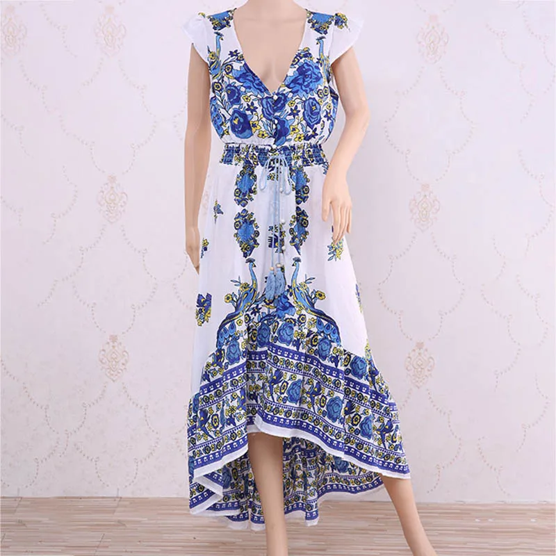 Женское цельнокроеное платье винтажное печатное с v-образным вырезом и короткими