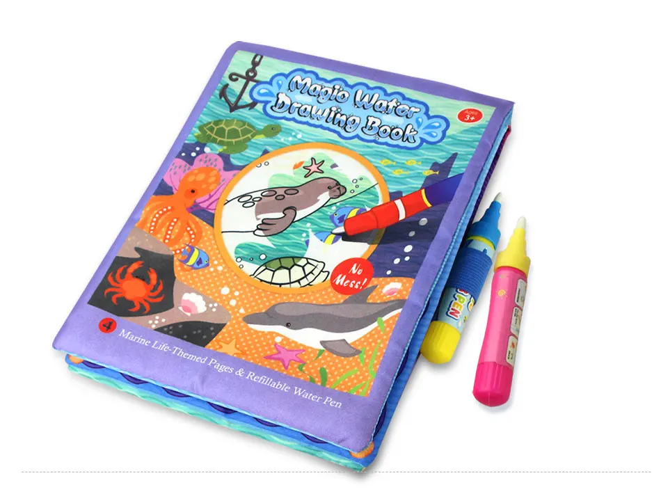 Water Drawing Cloth Book& Magic Pen Marine Life Theme Multi-color Painting Doodle Soft Book Learning Educational Toys for Kids