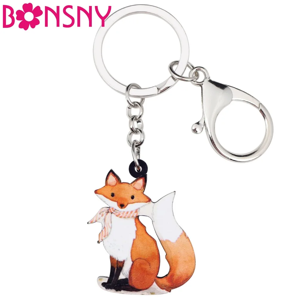 

Bonsny Acrylic Anime Cartoon Elegant Fox Key Chains Keyring For Women Girl Bag Purse Car Ladies Pendant Wallet Charms Gift