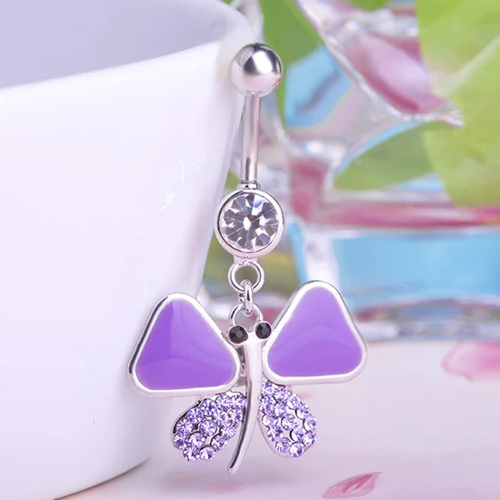 Кольцо для пирсинга пупка с фиолетовой бабочкой милая Мистик Виолетта Ювелирное