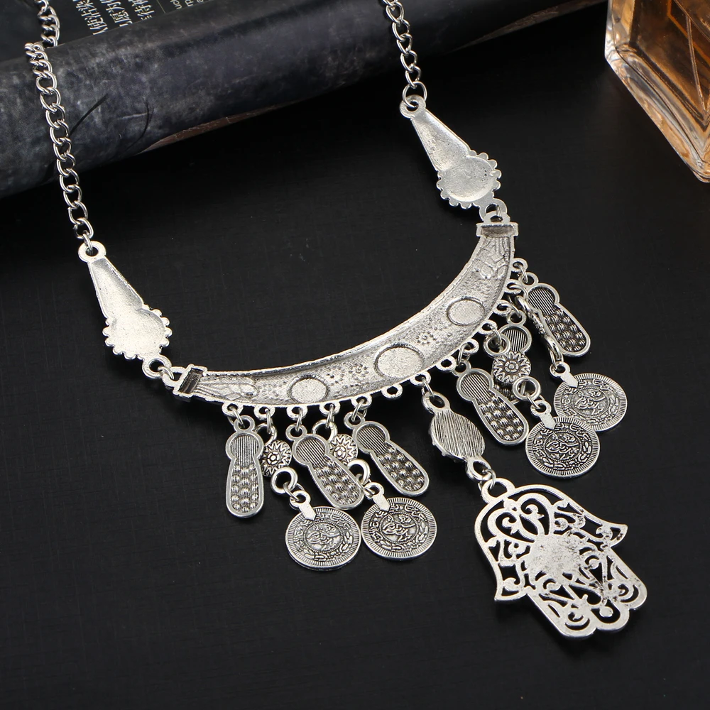 Женское ожерелье с подвеской IF ME длинное богемное серебряного цвета в ретро