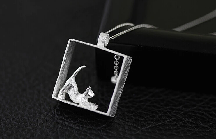 925 Sterling-silver-jewelry Cute Kitten Cat Small Ball Necklace Simple Sterling Silver Choker Necklaces &amp Pendants For Women N4 |