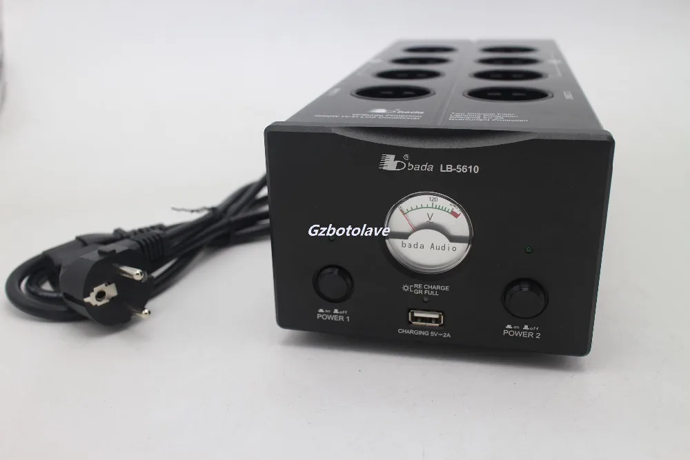 Последняя Bada LB-5610 вилка европейского стандарта, 2 канала Audiophile Мощность фильтр штепсельная розетка с USB 5V зарядки VU метр показано AC110V-240 V