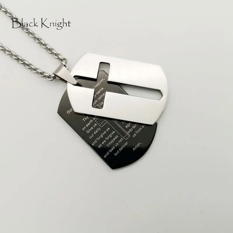 

Black Knight 2pcs stainless steel hollow out cross dog tag necklace fashion men praying dog tag pendant necklace BLKN0738