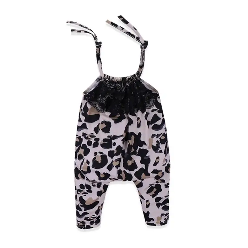 Комбинезон без рукавов с поясом и леопардовым кружевом для новорожденных