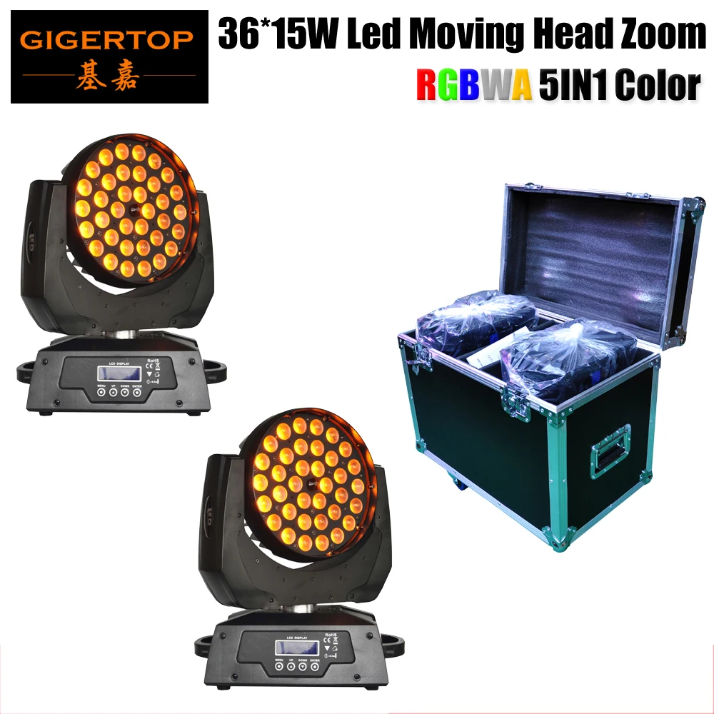 

China Rack Case 2in1 Packing 2XLOT 400W 18 Channels 36x15W Led Moving Head Light Beam Wash Effect Light RGBWA 5IN1 Zoom Function