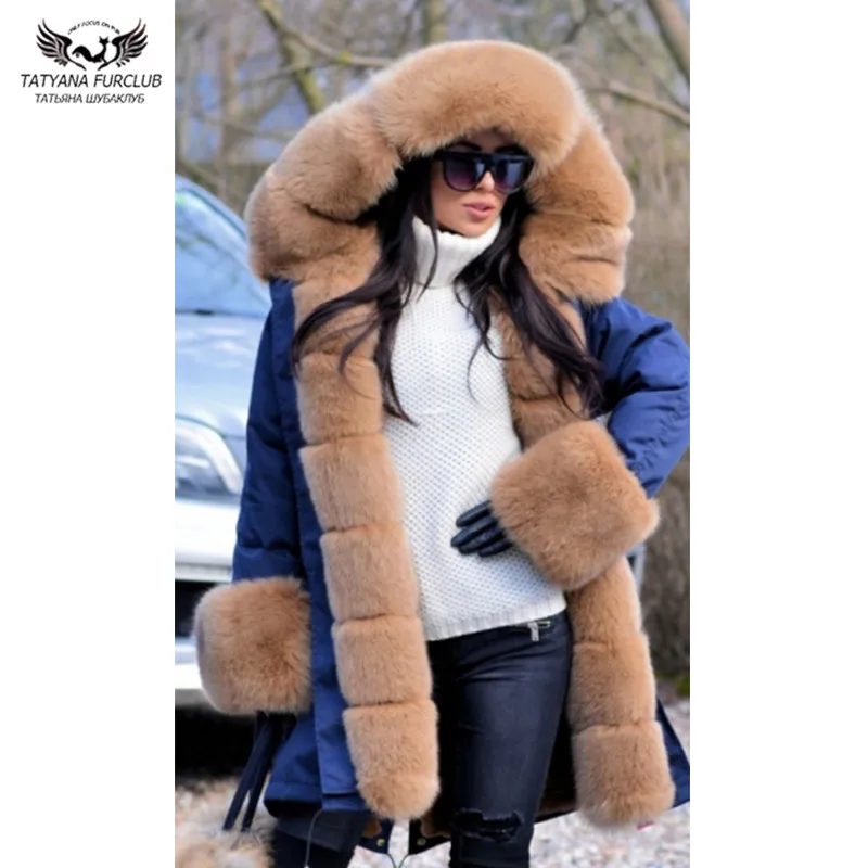 Tatyana Furclub New Arrival Women Parka With Natural Fox Fur Collar Real Fur Coat Winter Fur Jacket Thick Warm Outwear Trendy