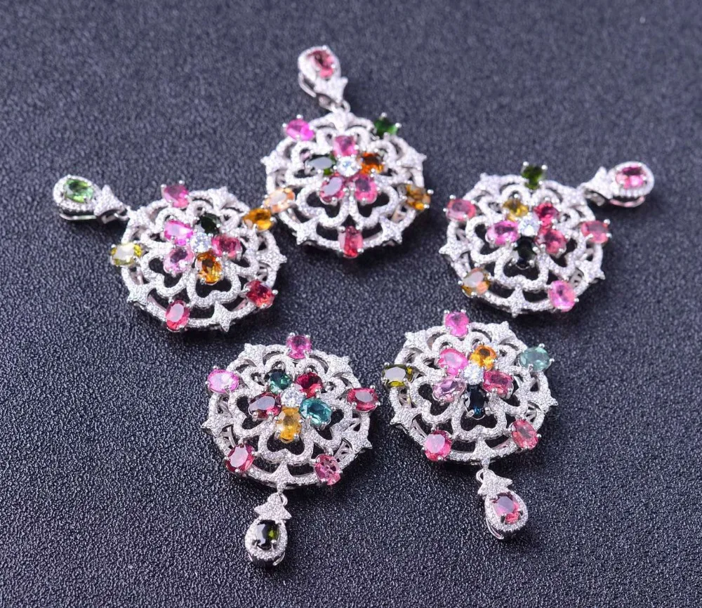 Женский кулон из серебра 925 пробы с разноцветным турмалином|jewelry necklace pendants|jewelry