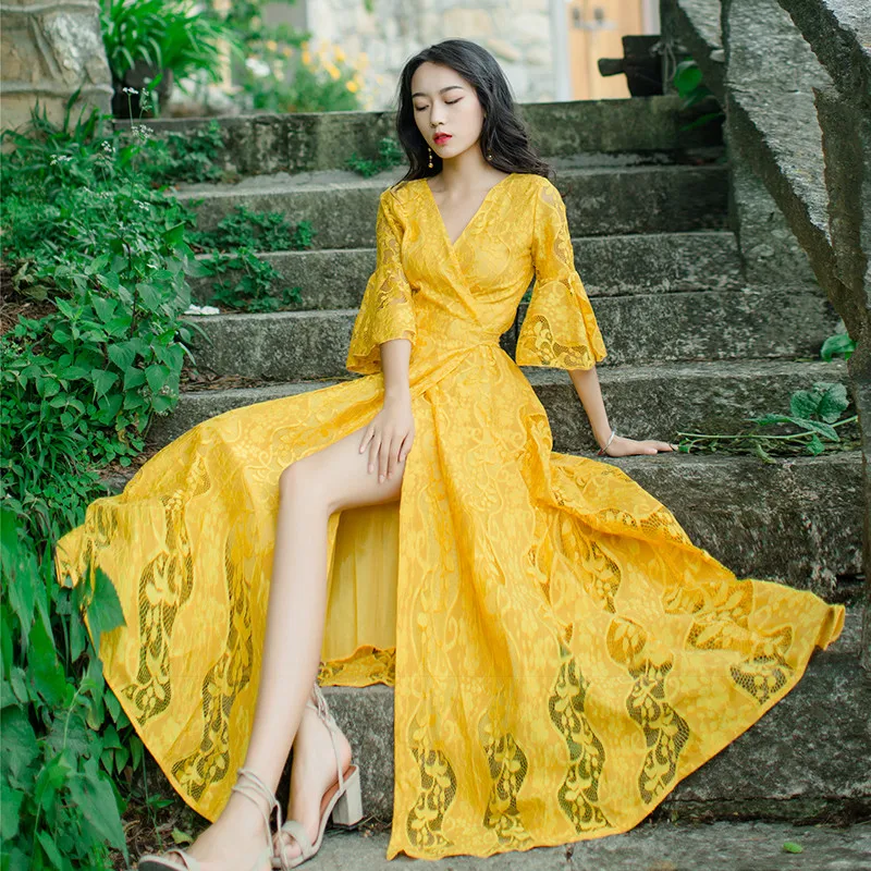 Богемные женские макси платья с вышивкой кружевные для девочек 2018 Летнее Длинное