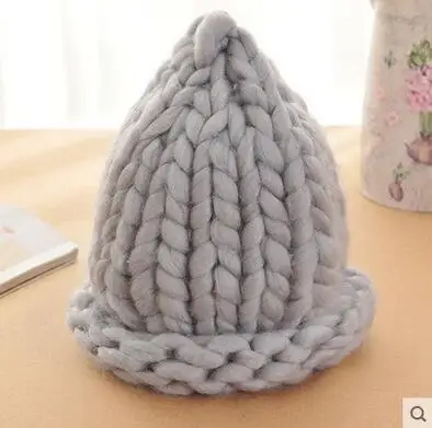 Light gray Jiangxihuitian, женская зимняя теплая шерстяная вязаная шапка ручной работы, грубые линии, вязаные шапки, карамельный цвет, вязаные шапочки - Цвет: Light gray