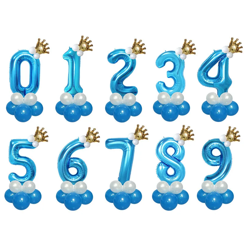 blue 16 шт./лот, воздушные шары с золотой короной, 30 дюймов, шары с цифрами, шары с днем рождения детей, декор для детского душа, Детские игрушечные шары из латекса - Цвет: blue