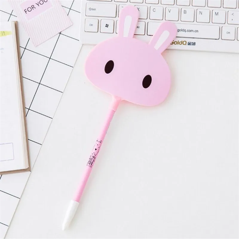 

1Pcs cute fan Gel Pen Cartoon Rabbit Neutral Pens Needle Signing Pen School and Office Supplies 0.5mm Black