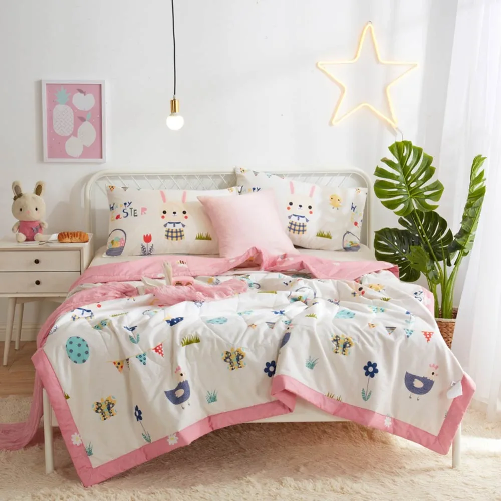 Мягкое стеганое одеяло с милыми птицами и животными хлопковое из полиэстера лето