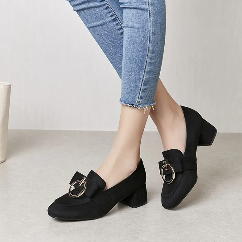 Женские туфли лодочки без застежек с квадратным носком и бантом на высоком