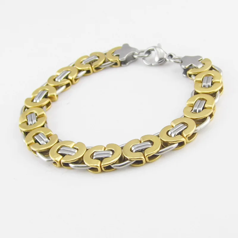 Модные мужские византийские браслеты золотистые двухцветные цепочки из