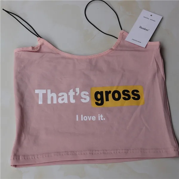 Bazaleas, модная женская майка с принтом That's Gross I love it, Женская майка с эластичной лентой, укороченный топ, Повседневный, тонкий, укороченный - Цвет: W1078 pink