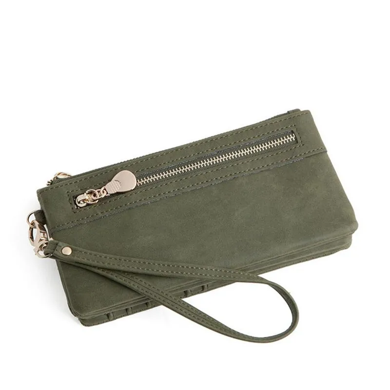 Dark Green Новинка, кошелек из искусственной кожи, Женский Длинный кошелек, Золотая двойная молния, сумочка для монет, Сумочка для женщин, держатель для монет, карт, телефона, клатч - Цвет: Dark Green