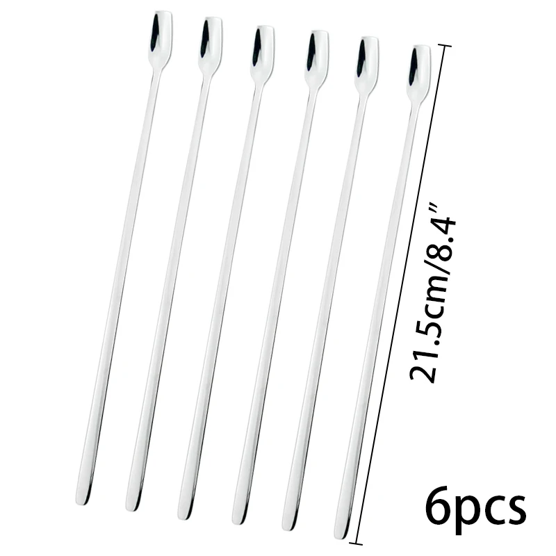 6pcs Spoons 6 шт., корейские фруктовые вилки из нержавеющей стали, длинные ручки, салат, десерт, Коктейльная вилка, ложка, три раза, сервировка, мариновка, столовая вилка - Цвет: 6pcs Spoons