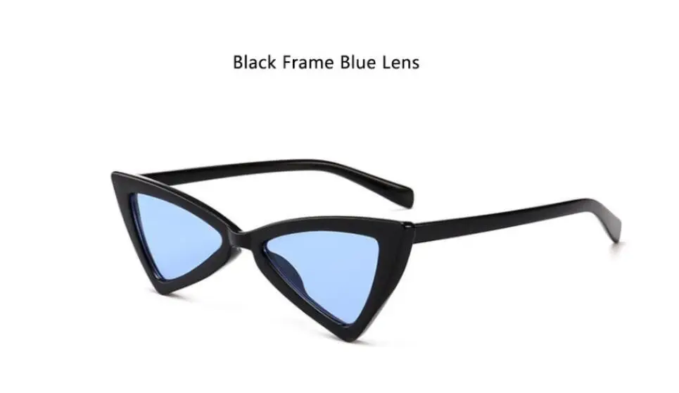 black blue Ретро Модные треугольные очки для женщин Бабочка Cateye Солнцезащитные очки Классические брендовые Оттенки для женщин роскошные маленькие леопардовые очки - Цвет линз: black blue