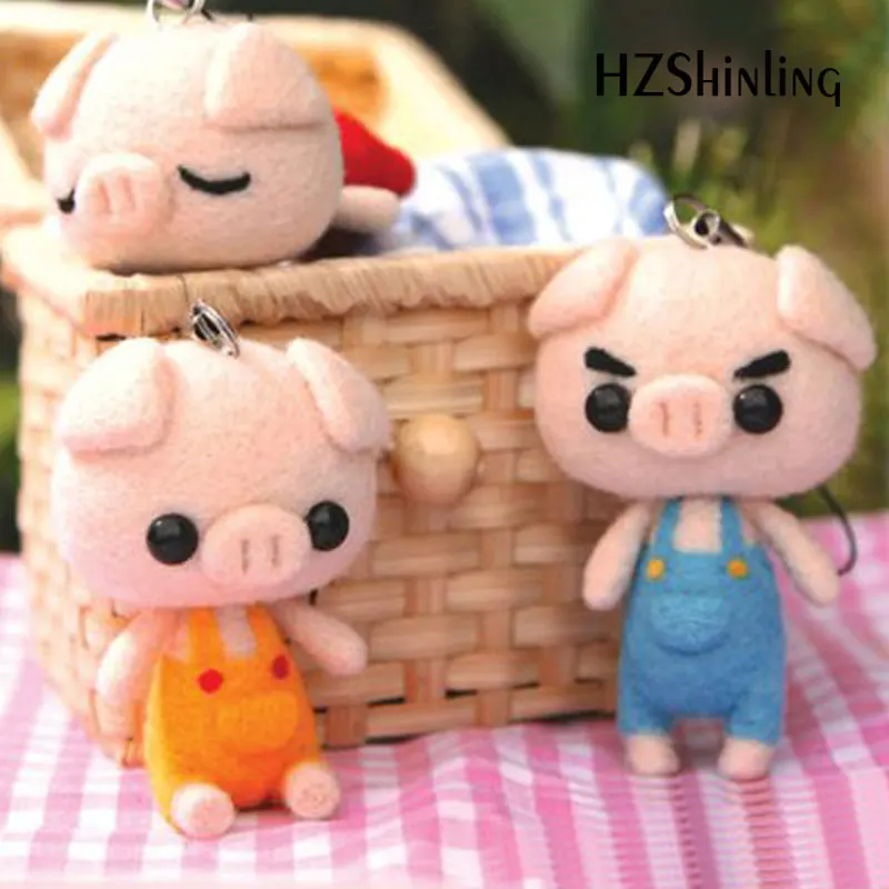 

Non-Finished Felt Caroon Pig Custom Doll Wool Felt Craft DIY Non Finished Poked Set Handcraft Kit for Needle Material Bag Pack