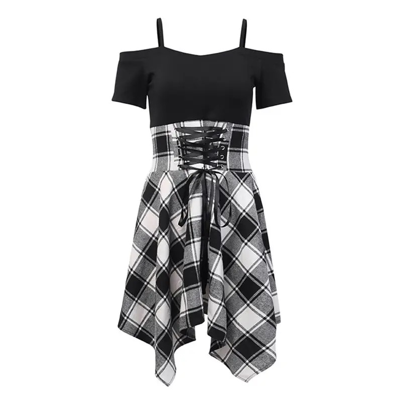 Летнее черное винтажное офисное женское готическое мини платье на бретельках в