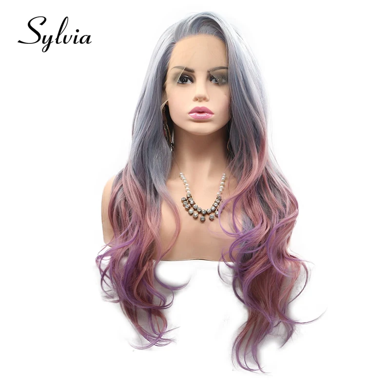 Sylvia серый смешанный розовый фиолетовый Ombre объемная волна синтетические парики