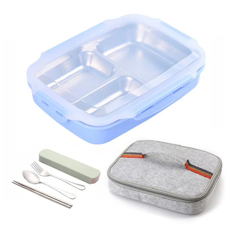 Blue-Set TUUTH Ланч-бокс из нержавеющей стали, большая емкость, микроволновка с подогревом, портативные контейнеры для еды для пикника, офиса, школы - Цвет: Blue-Set