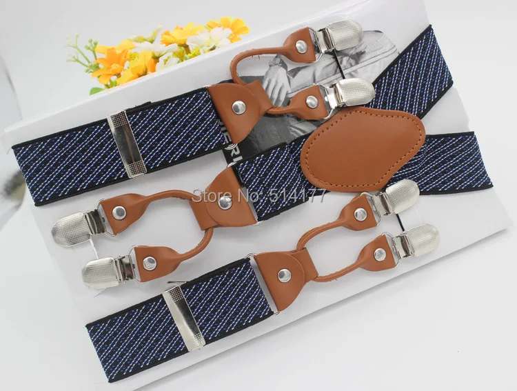 Мужские подтяжки в полоску винтажные из кожи регулируемые с 6 клипсами модная