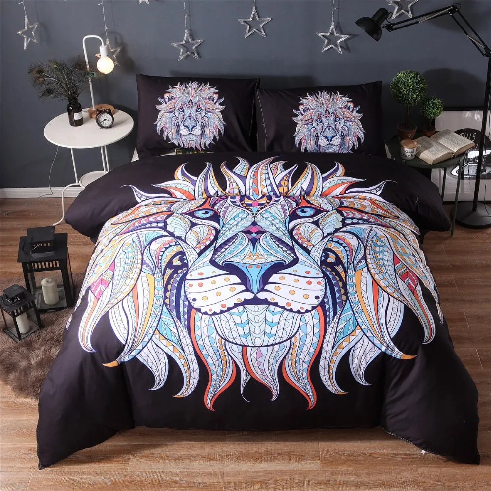 Комплект постельного белья из 3 предметов с красочным слоном черного цвета