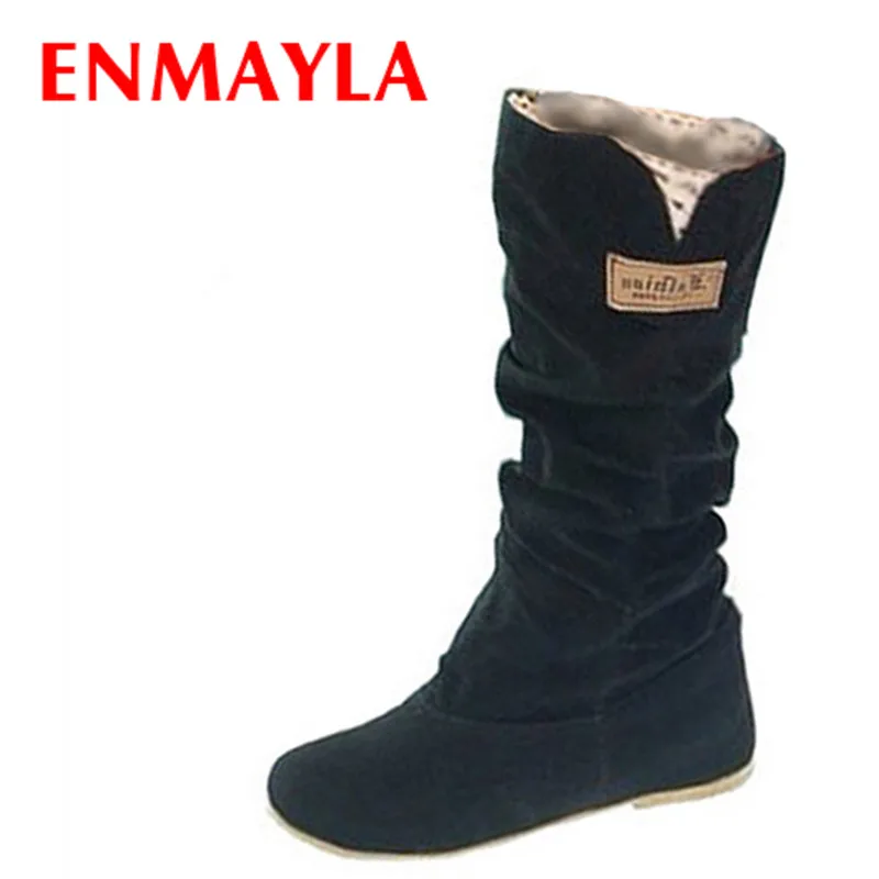 ENMAYLA/размеры 34-43, новые женские зимние сапоги на плоской подошве с круглым носком, модные зимние сапоги До Колена Для Женщин, повседневная обувь красивые сапоги на платформе