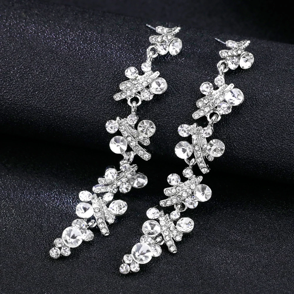 Новая мода Silver/Gold горный хрусталь длинные серьги романтический цветок Форма для