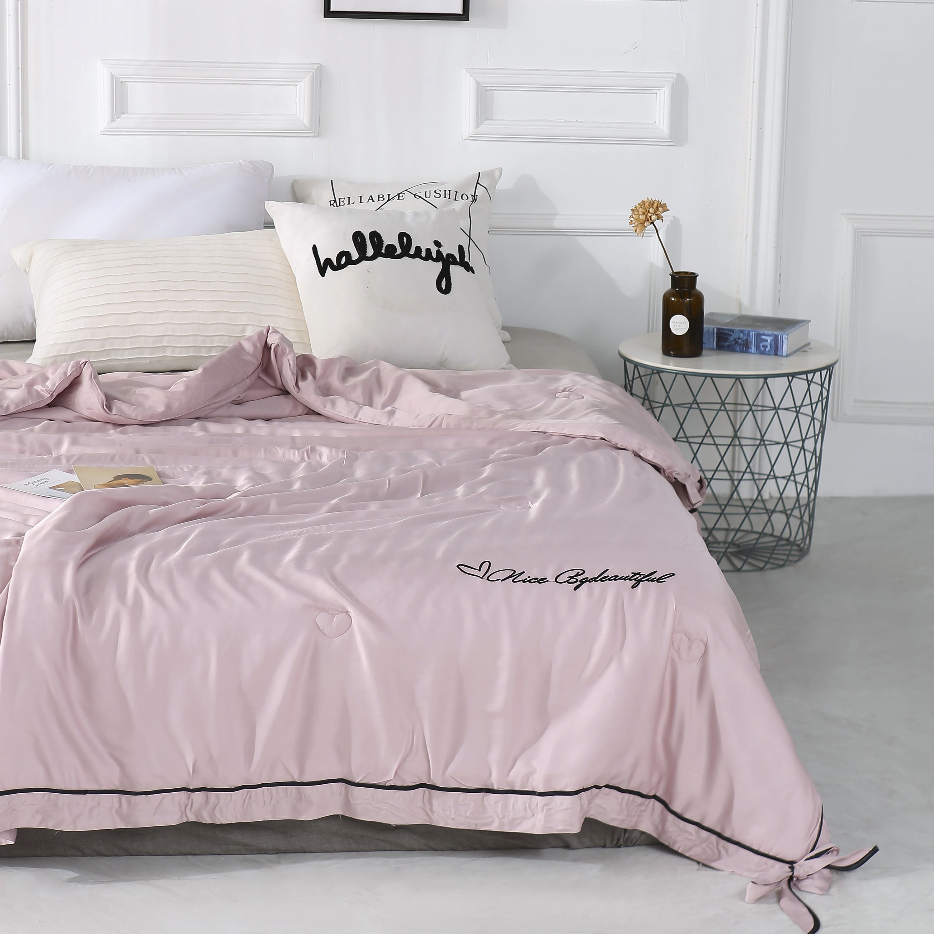 Новинка 2019 однотонное покрывало с розовым бантиком-бабочкой летнее стеганое