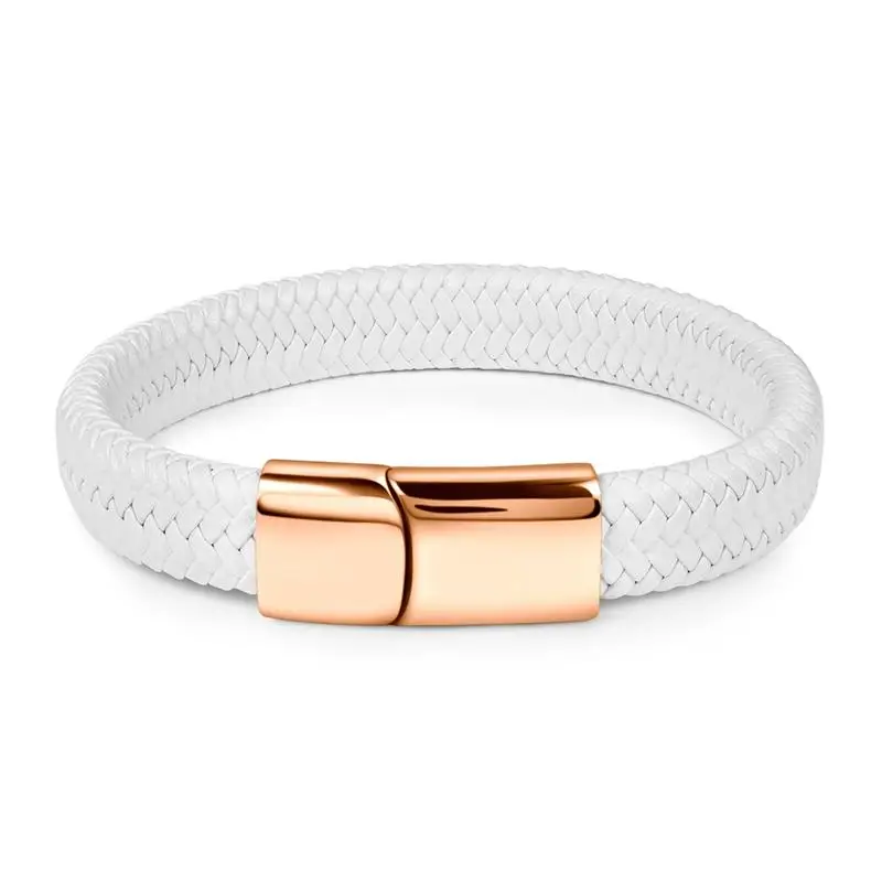 rose gold OBSEDE, модные ювелирные изделия, мужской браслет, белая плетеная кожа, титановая сталь, магнитная застежка, браслет, мужской браслет, подарок для друзей - Окраска металла: rose gold