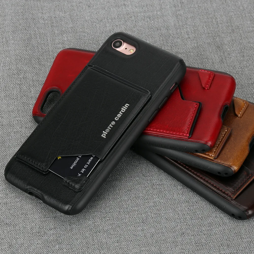 For Apple iPhone 7 Plus Phone Case Pierre Cardin Genuine Leather Slim Card Holder Stand Flip Hard Cover |