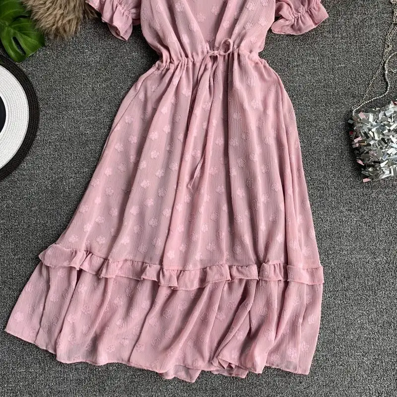 Новое однотонное платье с короткими рукавами и оборками для женщин лето 2019