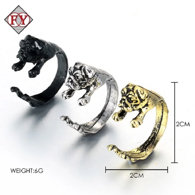 Французский бульдог кольца милый мопс Кольцо Собака Винтаж Цвет Jewelry животных