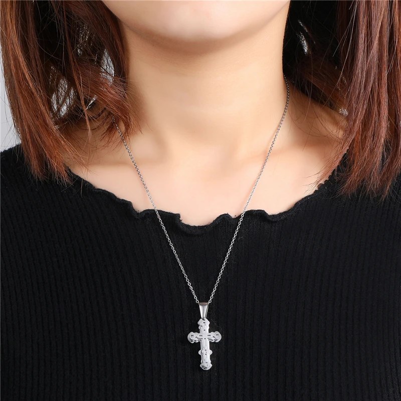 D&ampZ Silver Color Multilayer Cross Pendant Necklace For Men Women Christian Crucifix Chain gift | Украшения и аксессуары