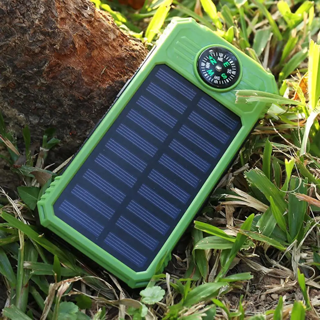 2000 мАч Солнечный внешний аккумулятор портативный компас фонарик USB наружное