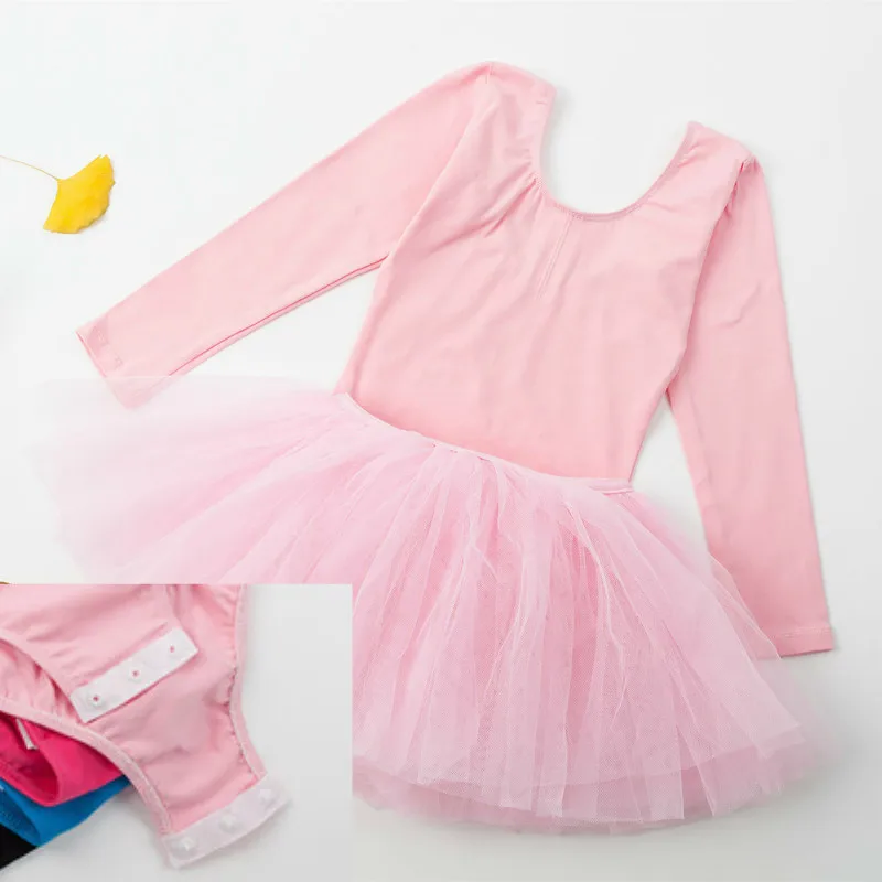 Pink Детская Одежда для танцев, детские костюмы танцевальная пачка юбка с длинными рукавами из спандекса, для гимнастики трико для Балетное платье для девочек Костюмы - Цвет: Pink