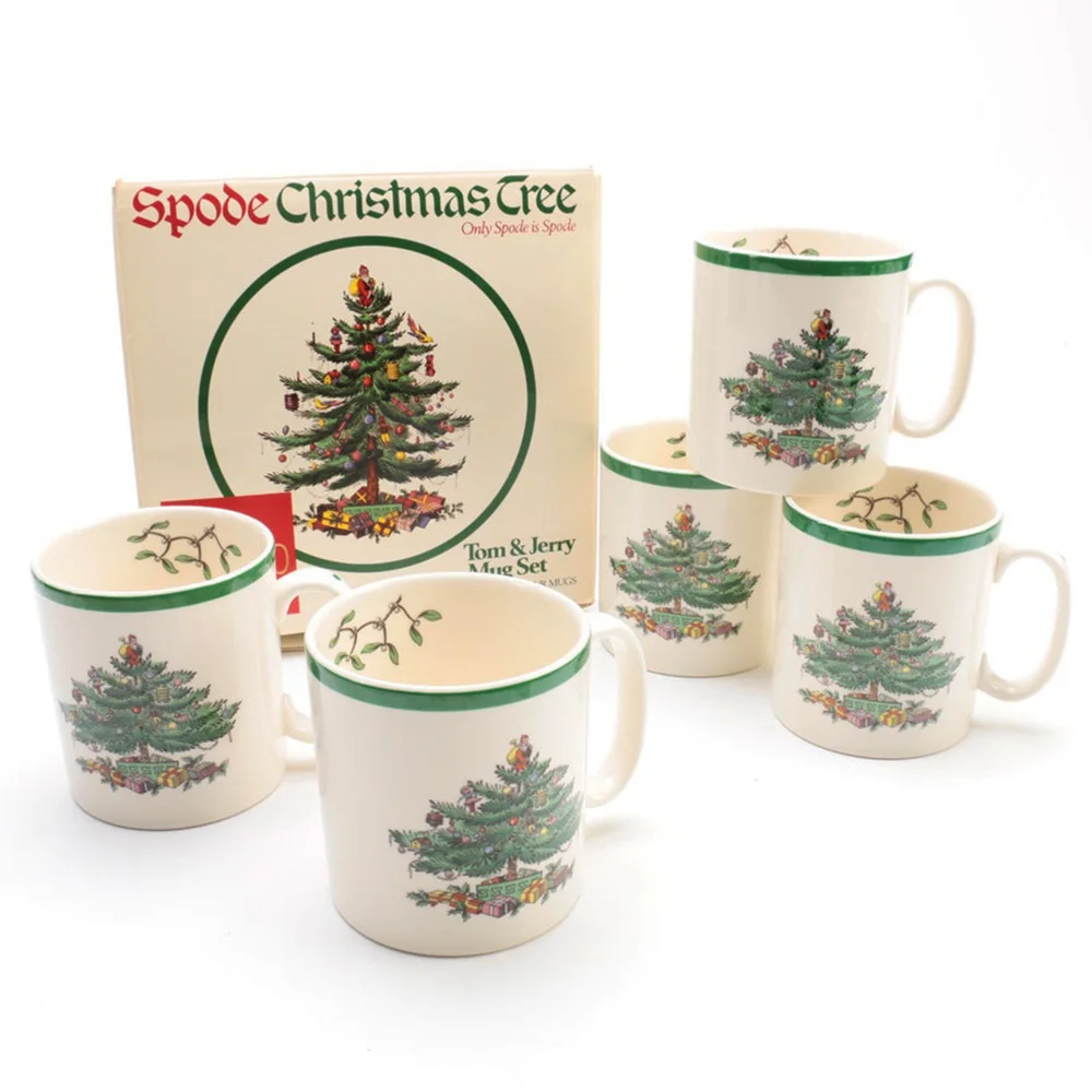Set of 4 9 Oz England Style Christmas tree mug milk white  Christmas mug New Year's gift home coffee Mug Children Drinkware