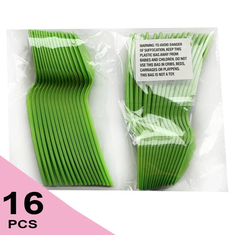 

16pcs Per Pack Light Green Plastic Utensils Tableware Disposable Spoon Birthday Party Set